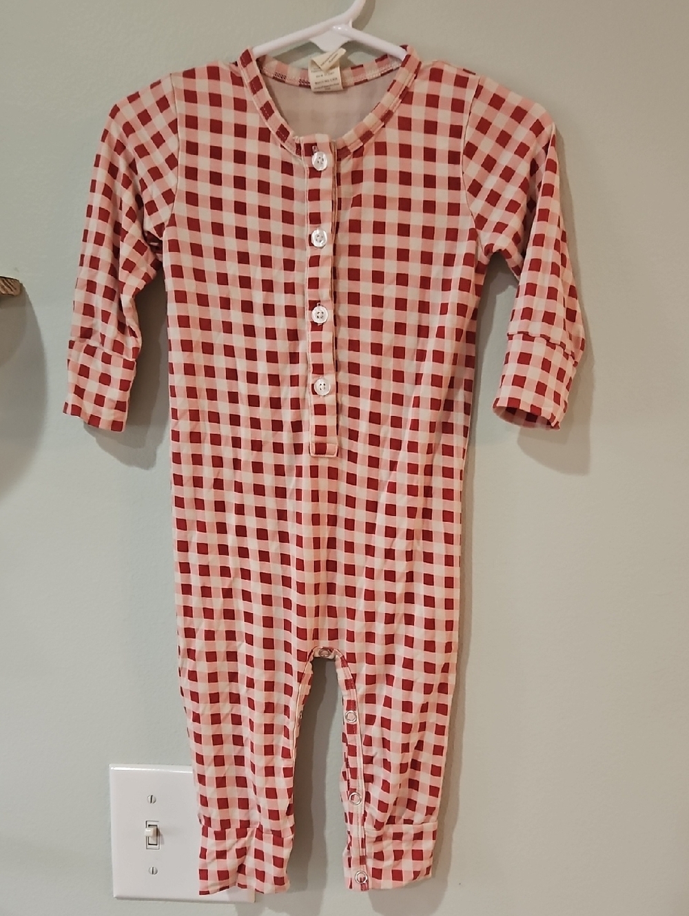 Kate Quinn Red Gingham Romper 6-12M Classic Button Front